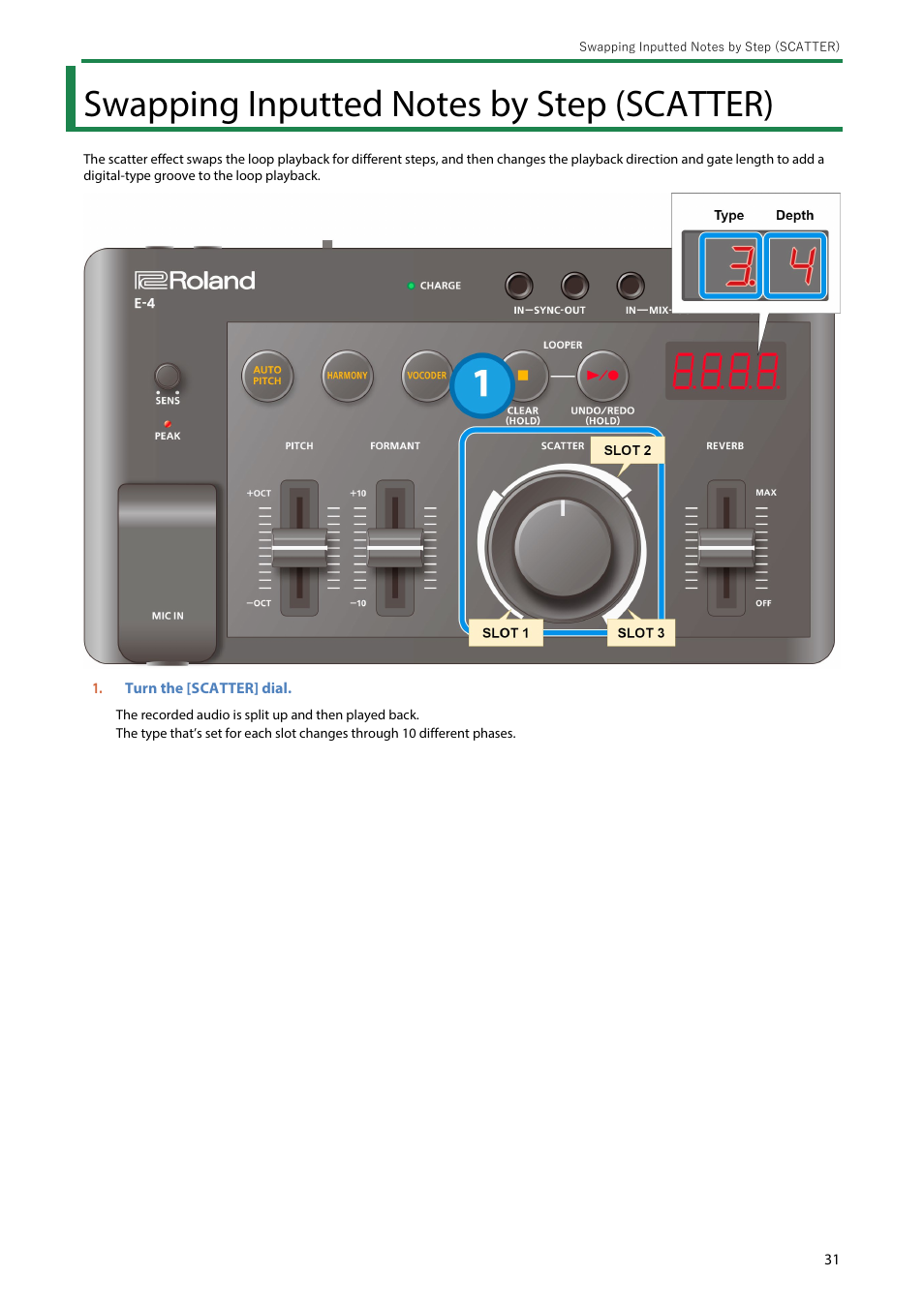 Swapping inputted notes by step (scatter) | Roland AIRA Compact E-4 Voice Tweaker User Manual | Page 31 / 42