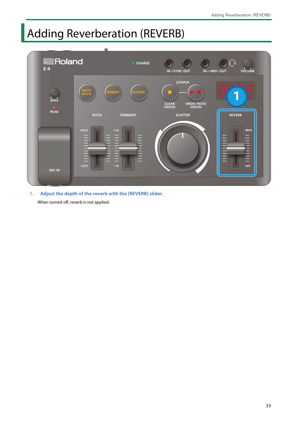 Adding reverberation (reverb) | Roland AIRA Compact E-4 Voice Tweaker User Manual | Page 33 / 42