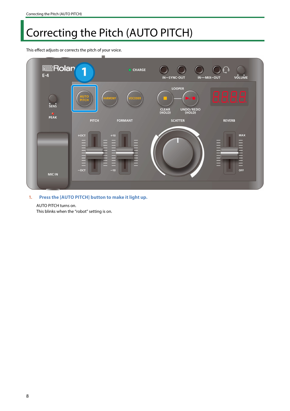 Correcting the pitch (auto pitch) | Roland AIRA Compact E-4 Voice Tweaker User Manual | Page 8 / 42