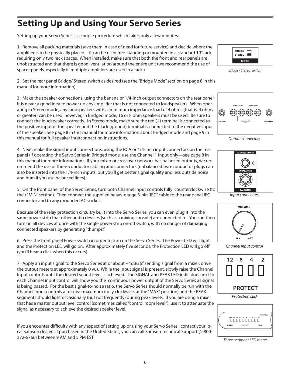 Setting up and using your servo series | Samson SERVO 300 - Power Amplifier User Manual | Page 8 / 16