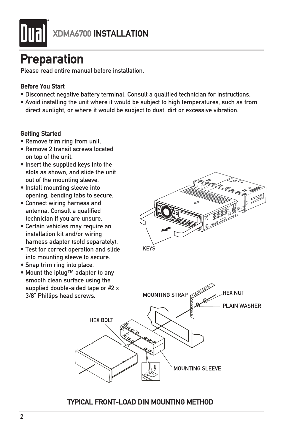Preparation, Xdma6700 installation | Dual XDMA6700 User Manual | Page 2 / 24