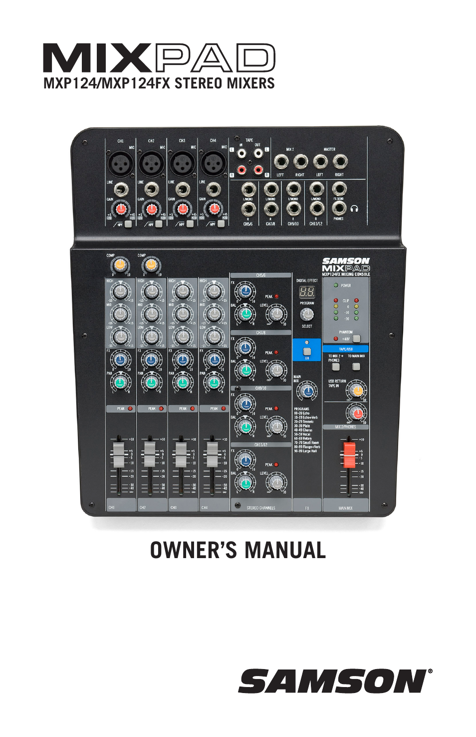 Samson MIXPAD MXP124FX Analog Stereo Mixer with Effects and USB User Manual | 112 pages