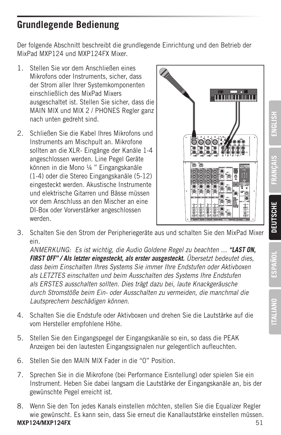 Grundlegende bedienung | Samson MIXPAD MXP124FX Analog Stereo Mixer with Effects and USB User Manual | Page 51 / 112