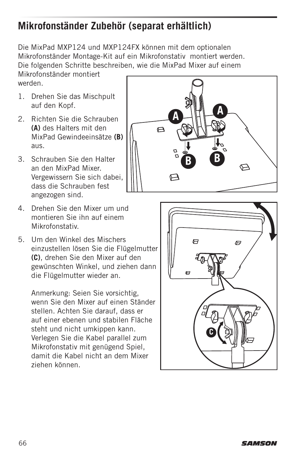 Ab b a, Mikrofonständer zubehör (separat erhältlich) | Samson MIXPAD MXP124FX Analog Stereo Mixer with Effects and USB User Manual | Page 66 / 112