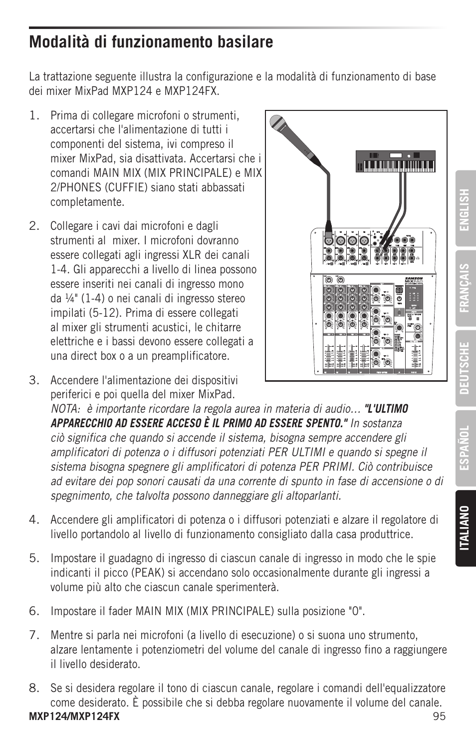 Modalità di funzionamento basilare | Samson MIXPAD MXP124FX Analog Stereo Mixer with Effects and USB User Manual | Page 95 / 112