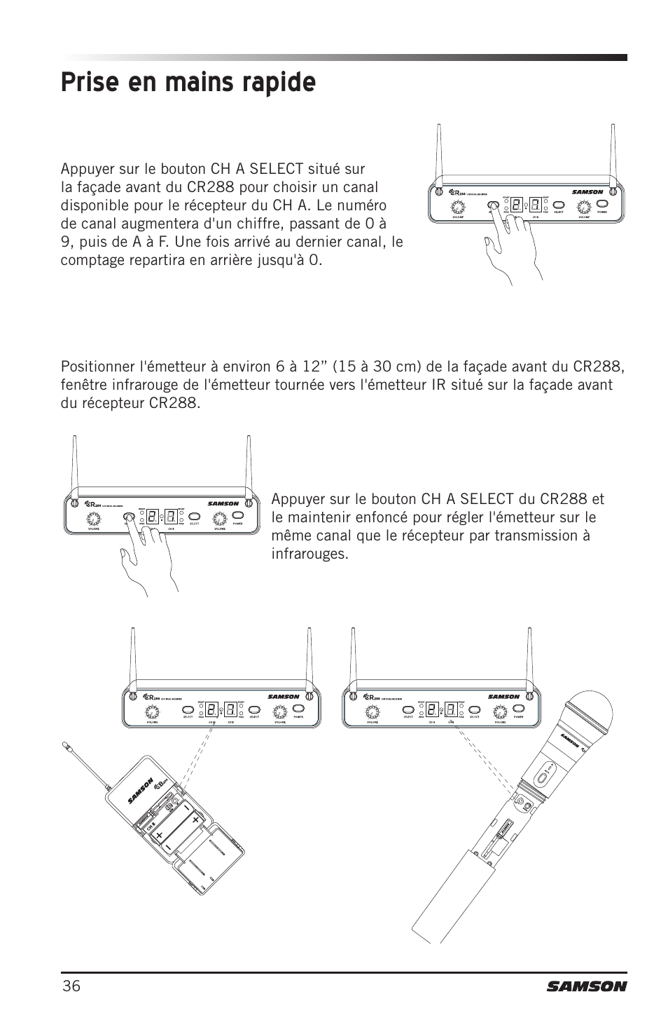 Prise en mains rapide | Samson CB288 Beltpack Transmitter for Concert 288 Wireless System (Band H, Channel A) User Manual | Page 36 / 104