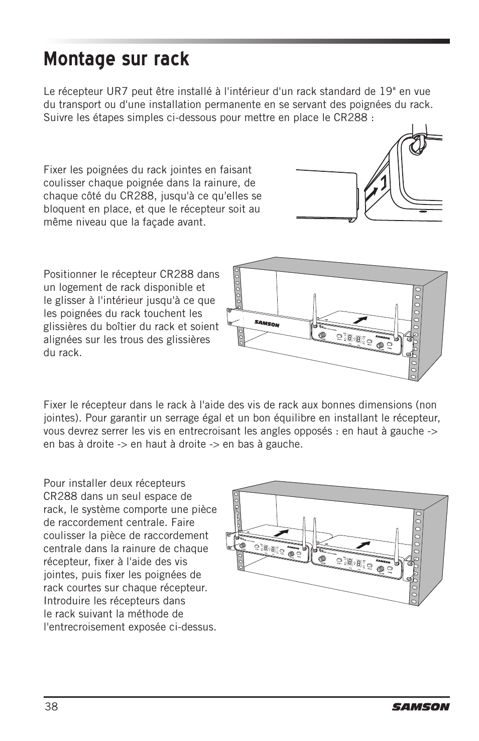 Montage sur rack | Samson CB288 Beltpack Transmitter for Concert 288 Wireless System (Band H, Channel A) User Manual | Page 38 / 104