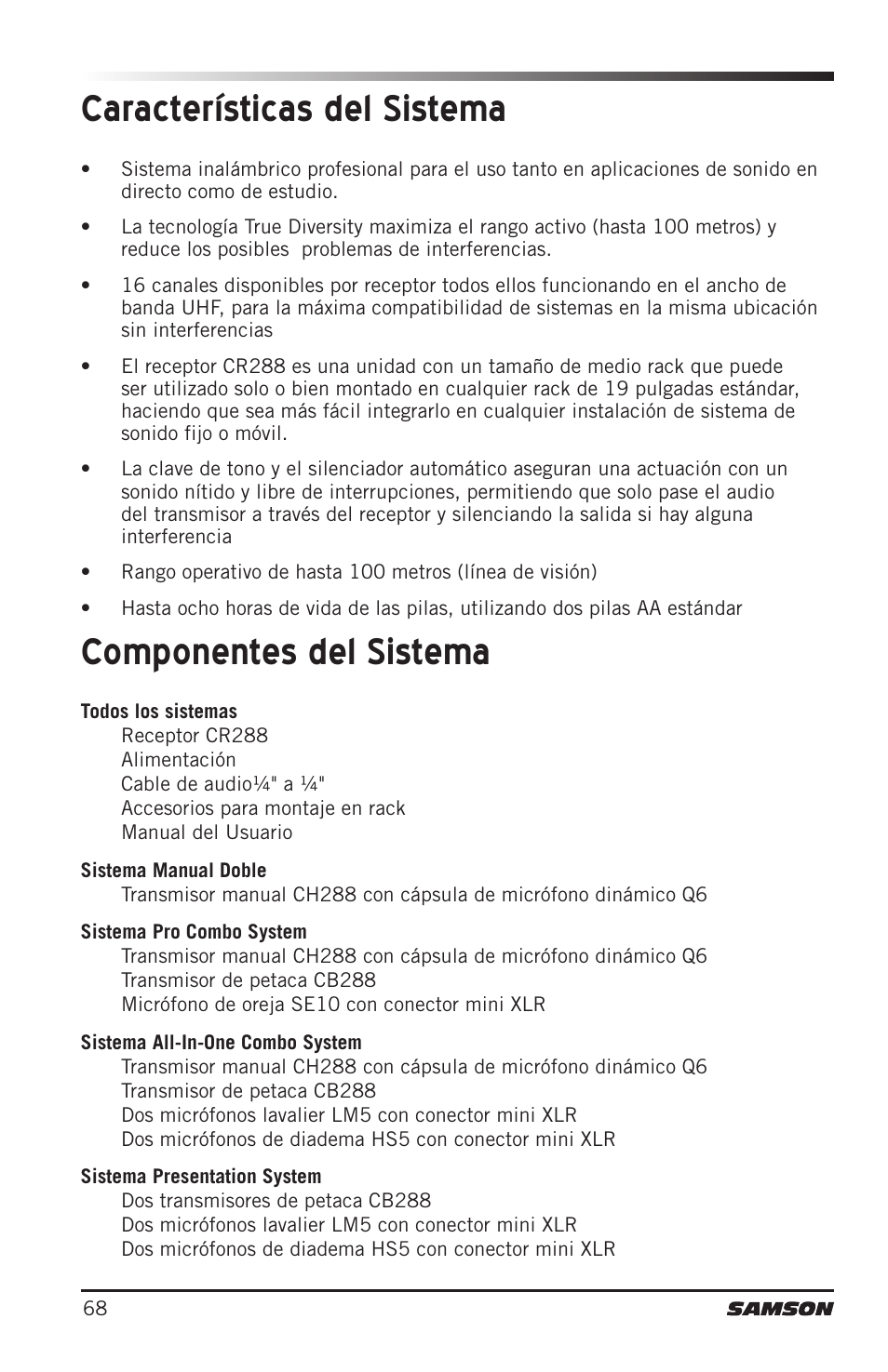 Samson CB288 Beltpack Transmitter for Concert 288 Wireless System (Band H, Channel A) User Manual | Page 68 / 104