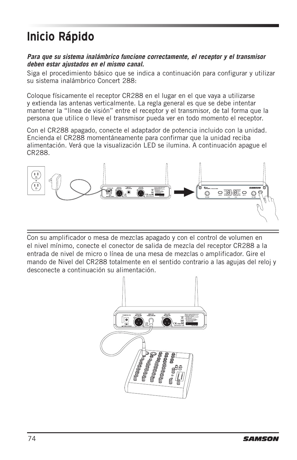Inicio rápido | Samson CB288 Beltpack Transmitter for Concert 288 Wireless System (Band H, Channel A) User Manual | Page 74 / 104