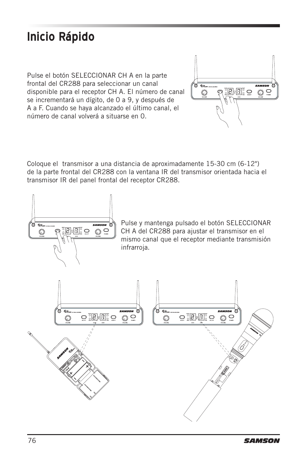 Inicio rápido | Samson CB288 Beltpack Transmitter for Concert 288 Wireless System (Band H, Channel A) User Manual | Page 76 / 104