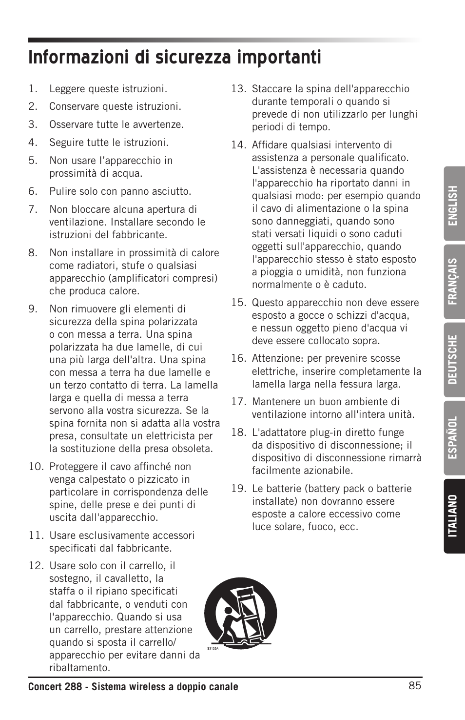 Informazioni di sicurezza importanti | Samson CB288 Beltpack Transmitter for Concert 288 Wireless System (Band H, Channel A) User Manual | Page 85 / 104