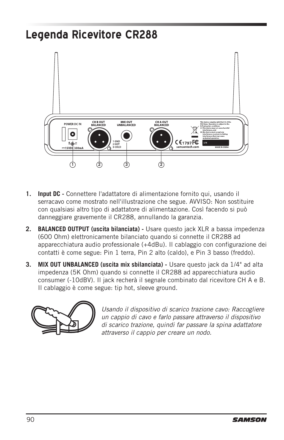 Legenda ricevitore cr288 | Samson CB288 Beltpack Transmitter for Concert 288 Wireless System (Band H, Channel A) User Manual | Page 90 / 104