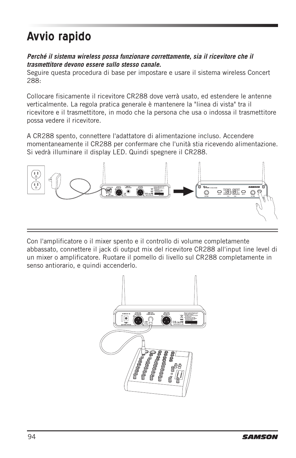Avvio rapido | Samson CB288 Beltpack Transmitter for Concert 288 Wireless System (Band H, Channel A) User Manual | Page 94 / 104