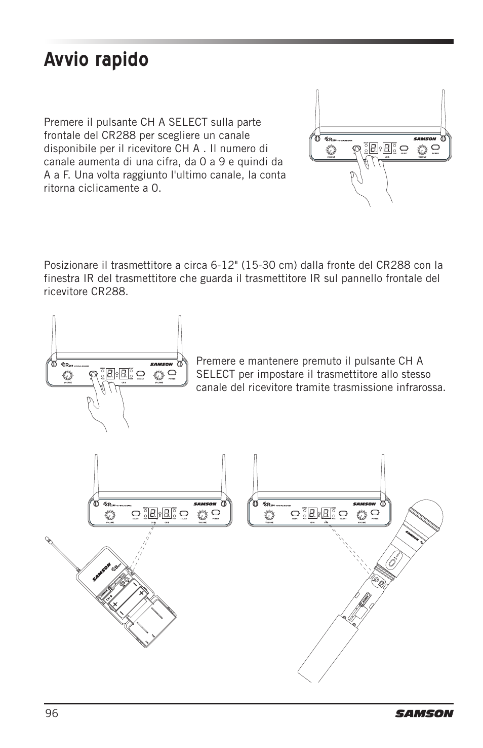 Avvio rapido | Samson CB288 Beltpack Transmitter for Concert 288 Wireless System (Band H, Channel A) User Manual | Page 96 / 104