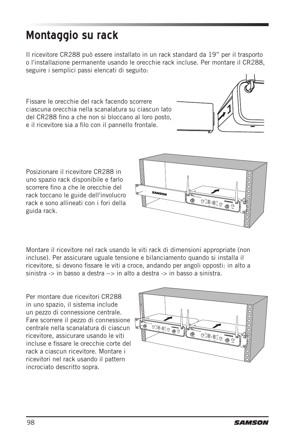 Montaggio su rack | Samson CB288 Beltpack Transmitter for Concert 288 Wireless System (Band H, Channel A) User Manual | Page 98 / 104