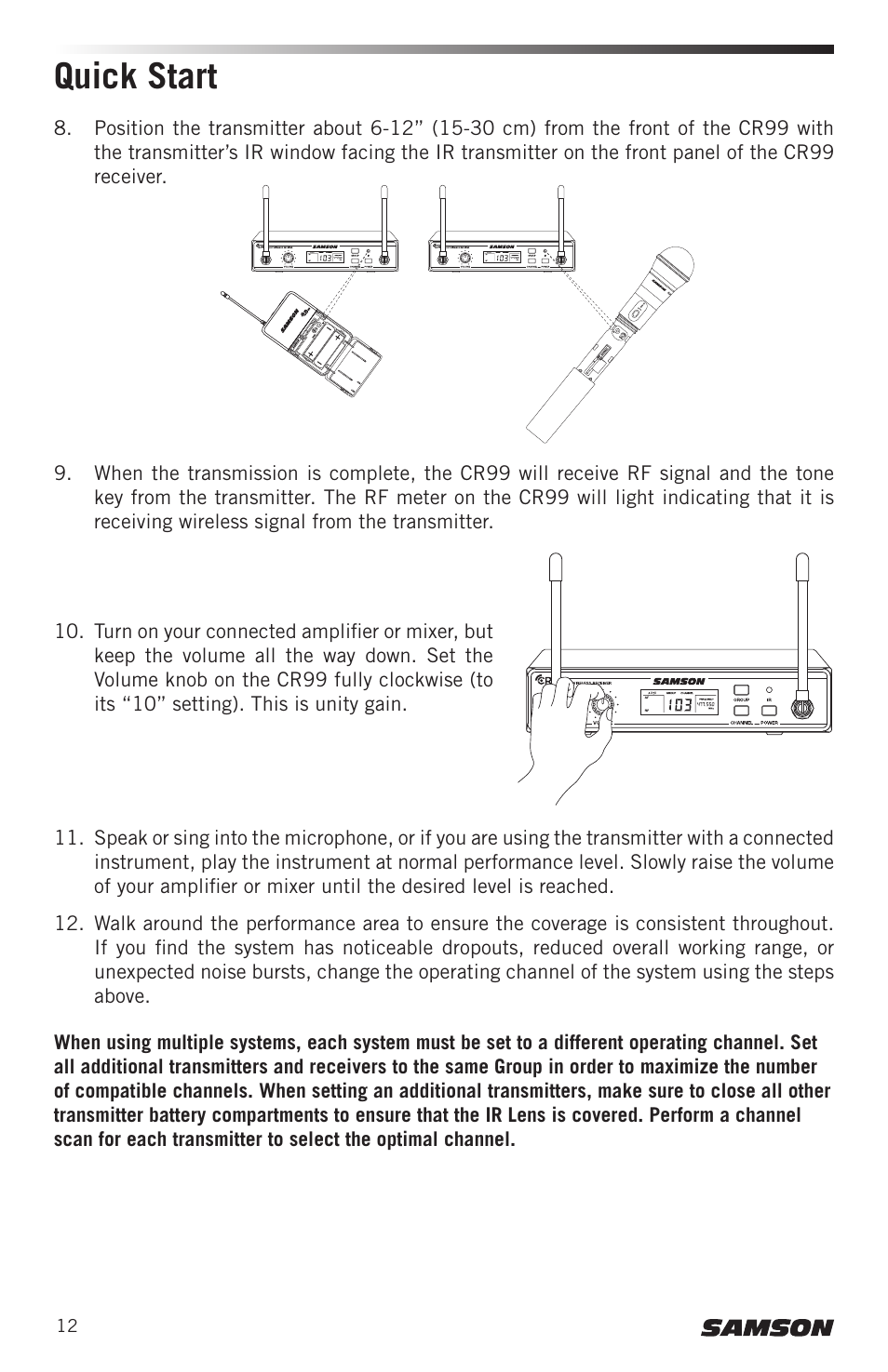 Quick start | Samson CB99 Concert 99 Frequency-Agile UHF Beltpack Transmitter (D: 542 to 566 MHz) User Manual | Page 12 / 84