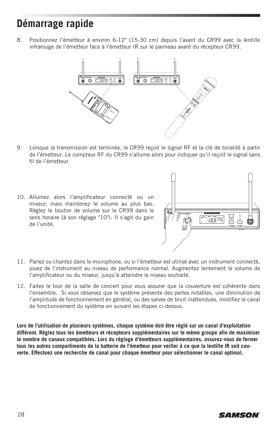 Démarrage rapide | Samson CB99 Concert 99 Frequency-Agile UHF Beltpack Transmitter (D: 542 to 566 MHz) User Manual | Page 28 / 84