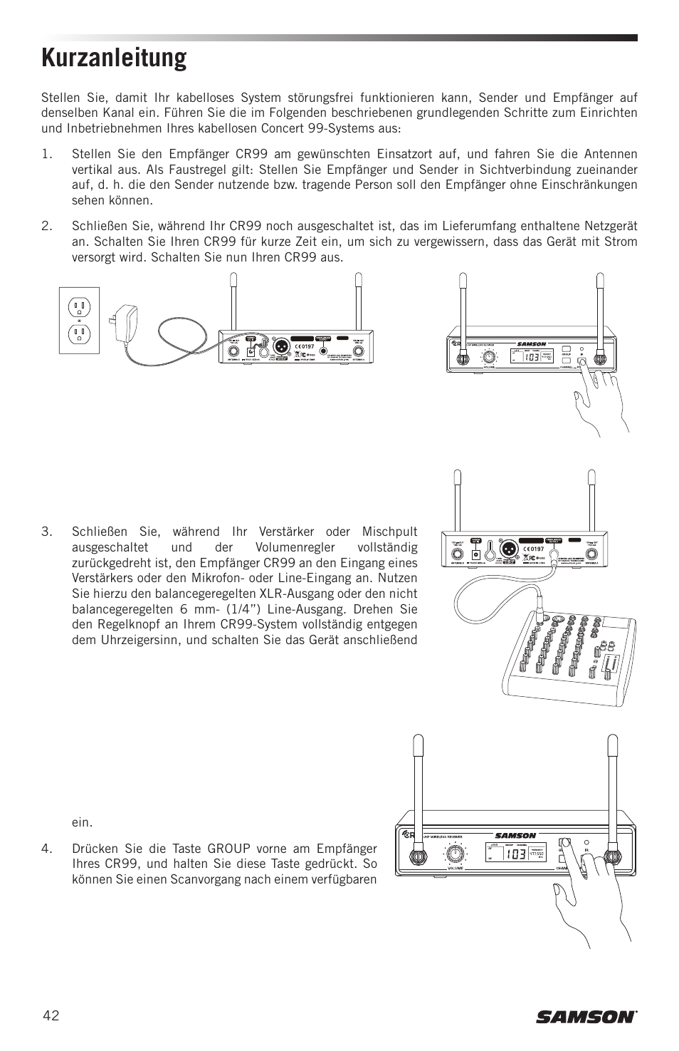 Kurzanleitung | Samson CB99 Concert 99 Frequency-Agile UHF Beltpack Transmitter (D: 542 to 566 MHz) User Manual | Page 42 / 84