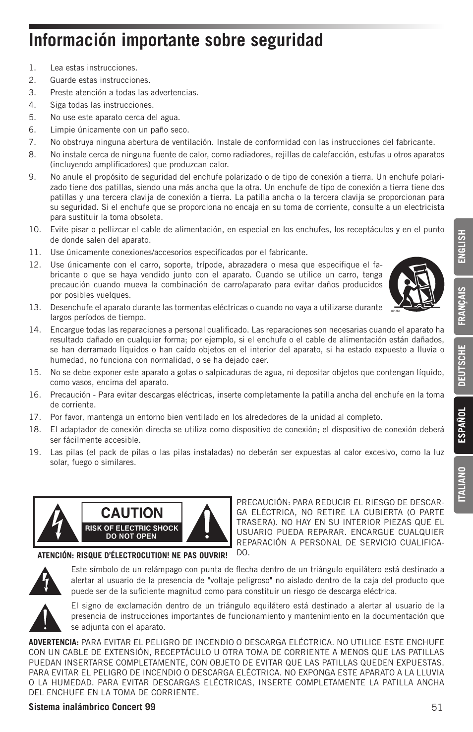 Información importante sobre seguridad | Samson CB99 Concert 99 Frequency-Agile UHF Beltpack Transmitter (D: 542 to 566 MHz) User Manual | Page 51 / 84