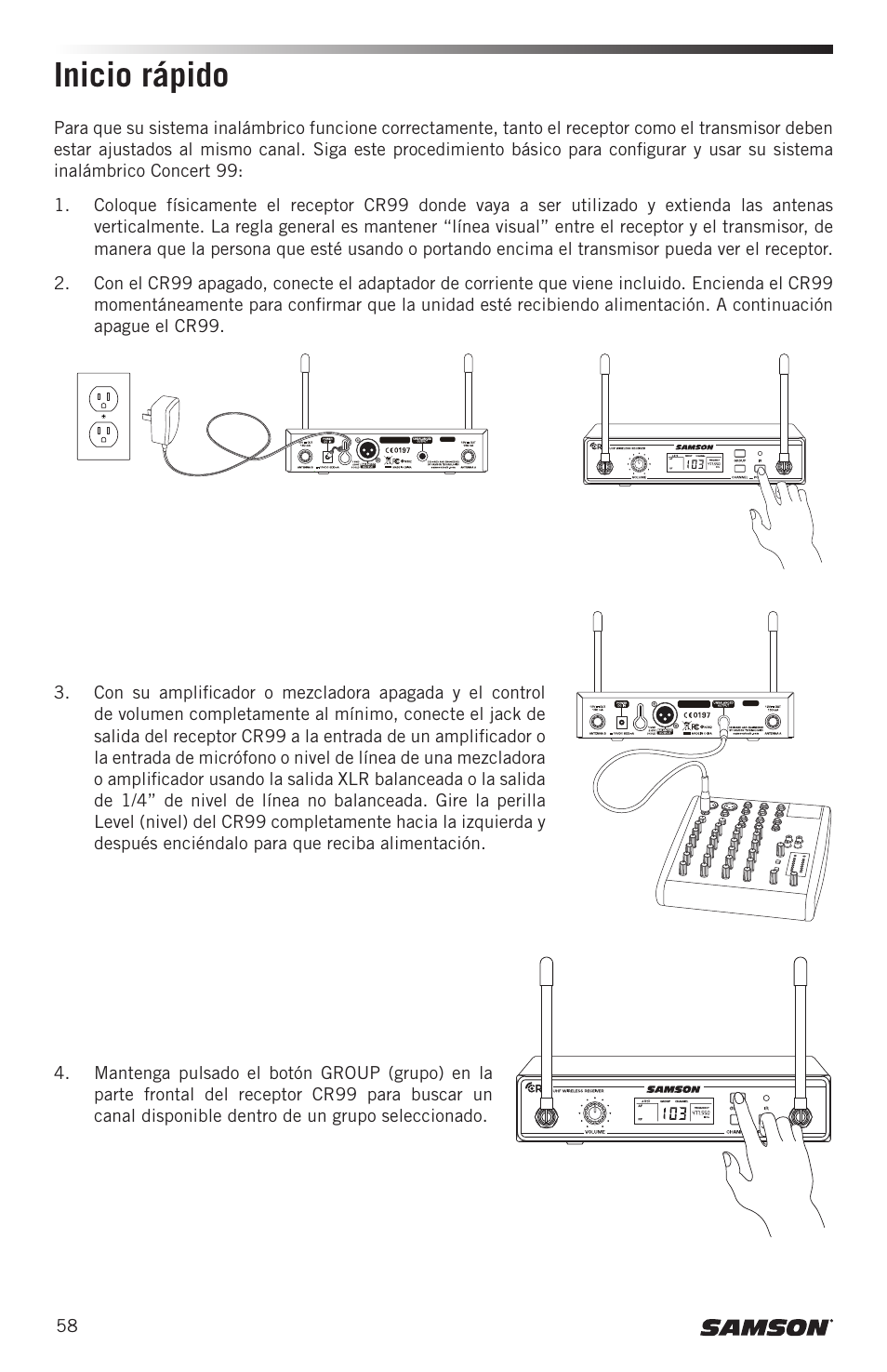 Inicio rápido | Samson CB99 Concert 99 Frequency-Agile UHF Beltpack Transmitter (D: 542 to 566 MHz) User Manual | Page 58 / 84