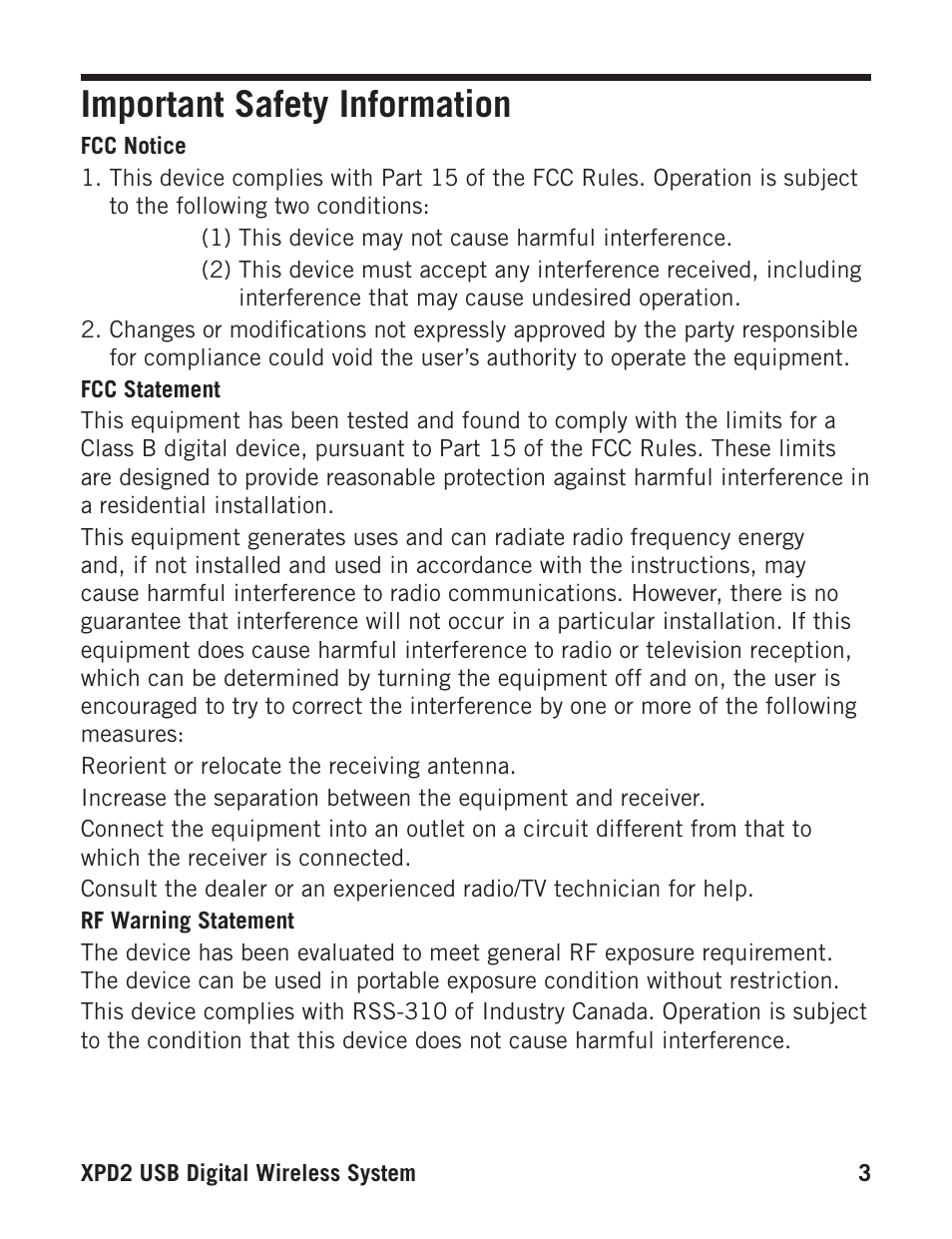 Important safety information | Samson Stage Series PXD1 Beltpack Transmitter (No Microphone, No Receiver) User Manual | Page 3 / 12