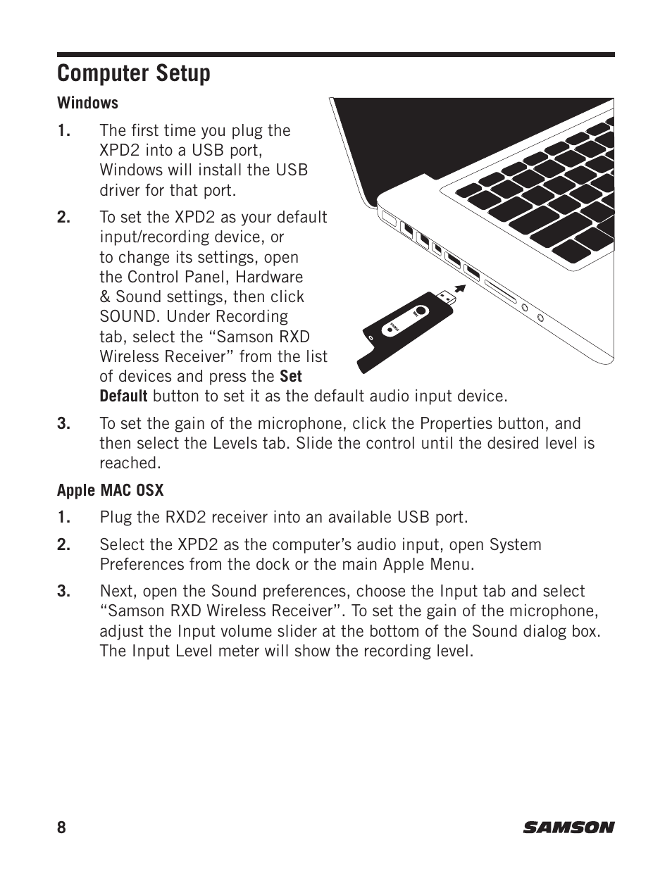 Computer setup | Samson Stage Series PXD1 Beltpack Transmitter (No Microphone, No Receiver) User Manual | Page 8 / 12