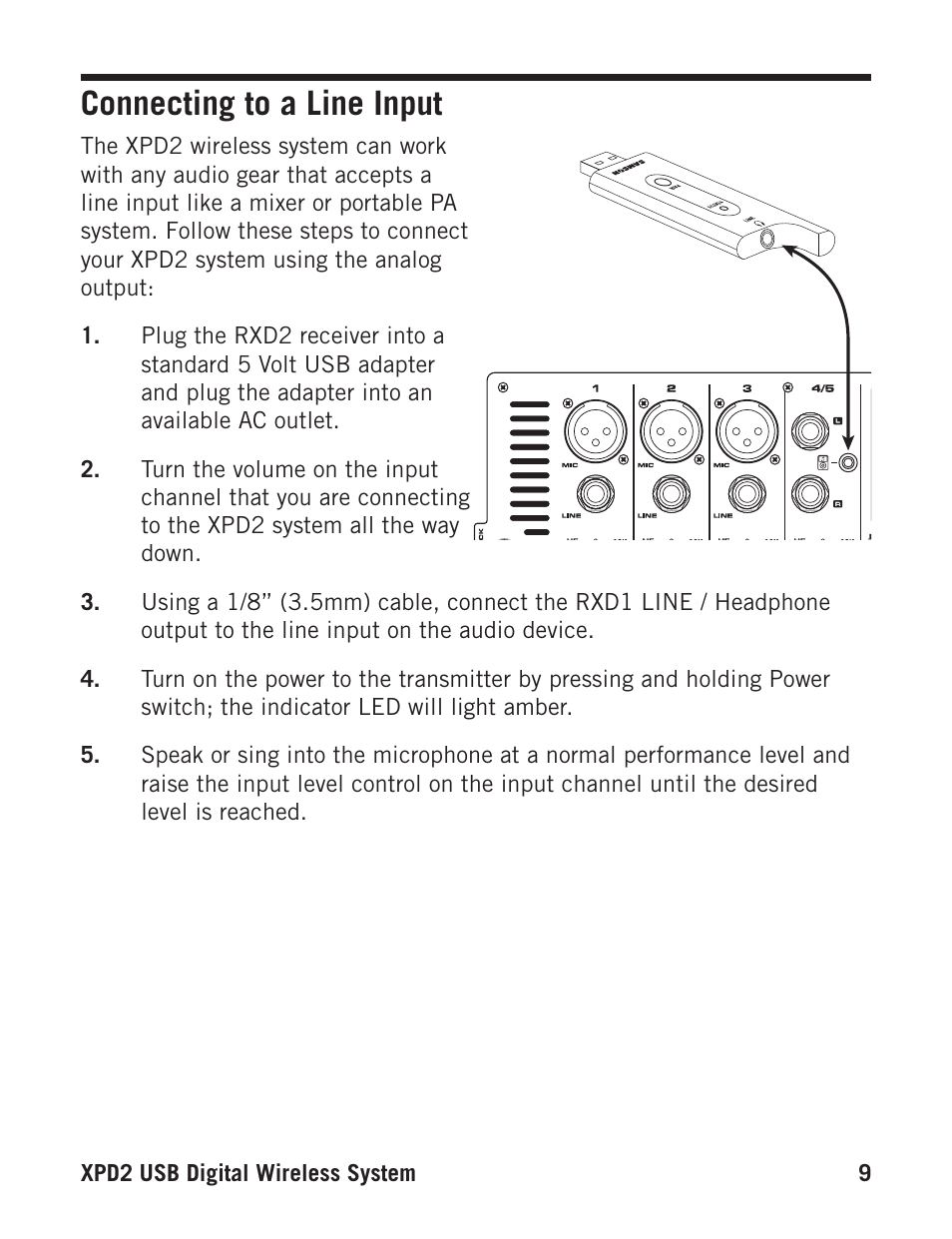 Connecting to a line input | Samson Stage Series PXD1 Beltpack Transmitter (No Microphone, No Receiver) User Manual | Page 9 / 12