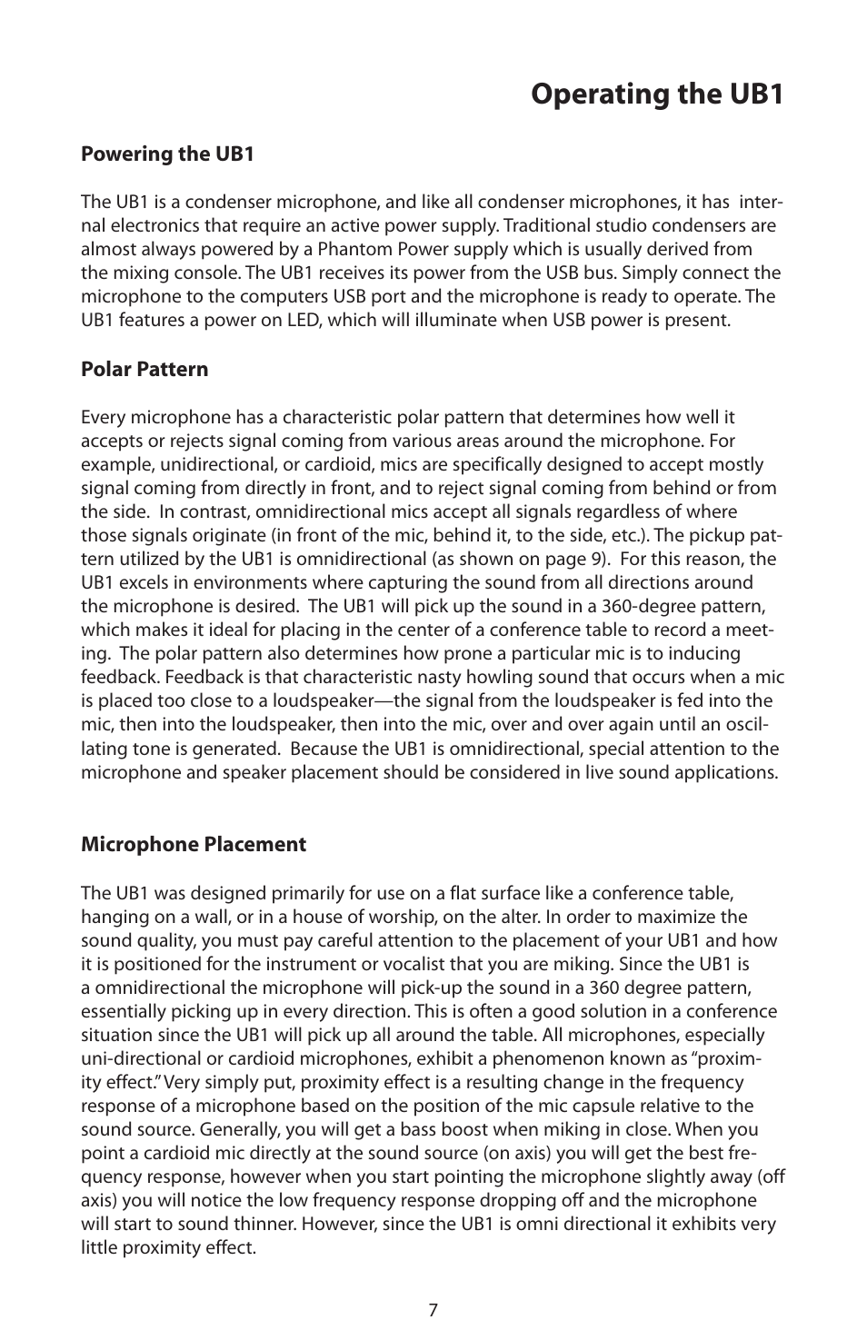Operating the ub1 | Samson UB1 Omnidirectional USB Boundary Microphone User Manual | Page 9 / 12