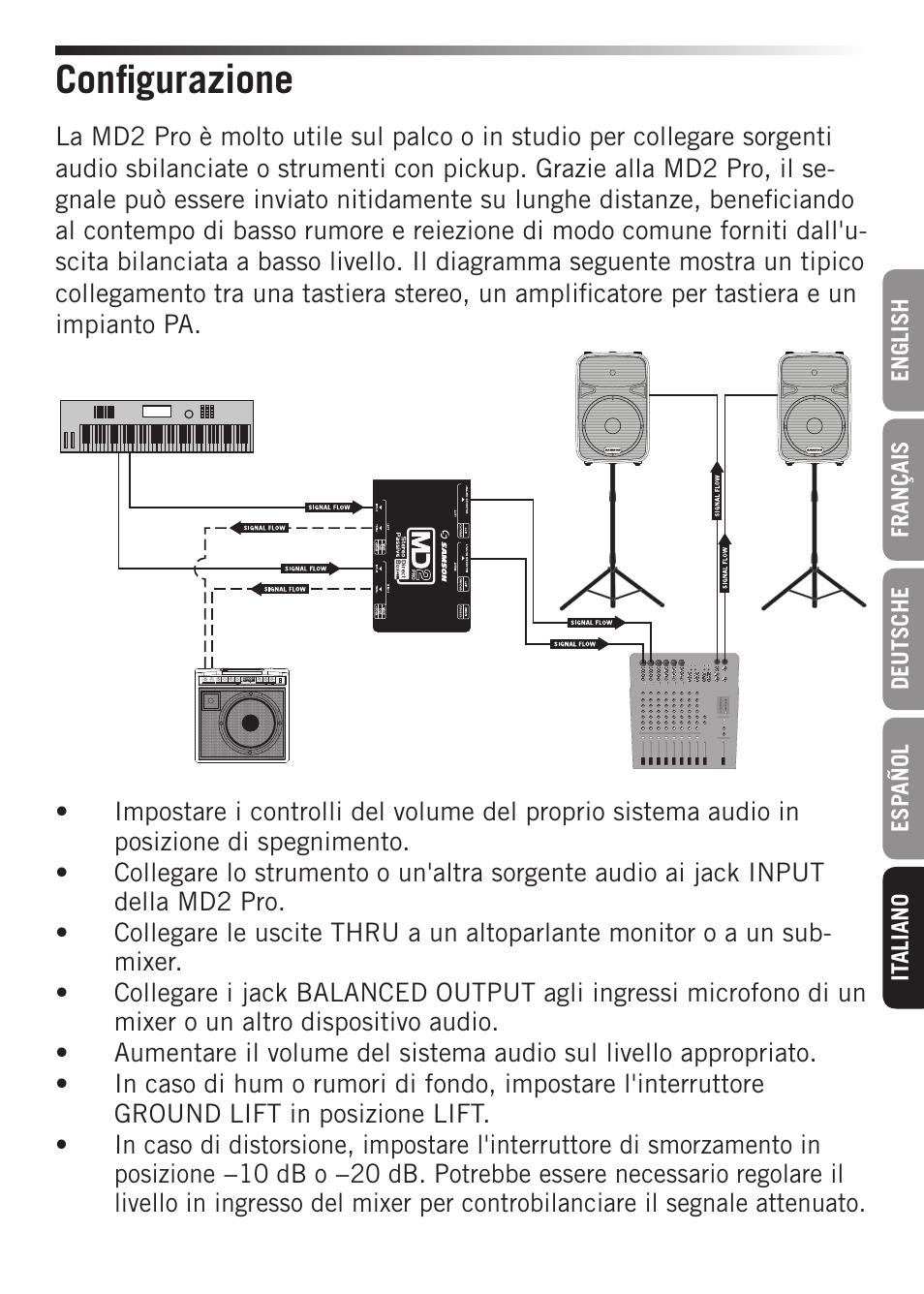 Configurazione | Samson S-MAX MD2 Pro 2-Channel Passive Direct Box User Manual | Page 29 / 32