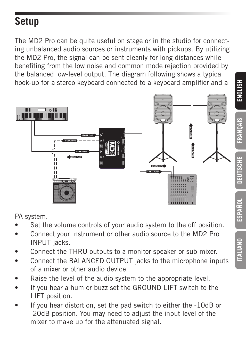 Setup | Samson S-MAX MD2 Pro 2-Channel Passive Direct Box User Manual | Page 5 / 32