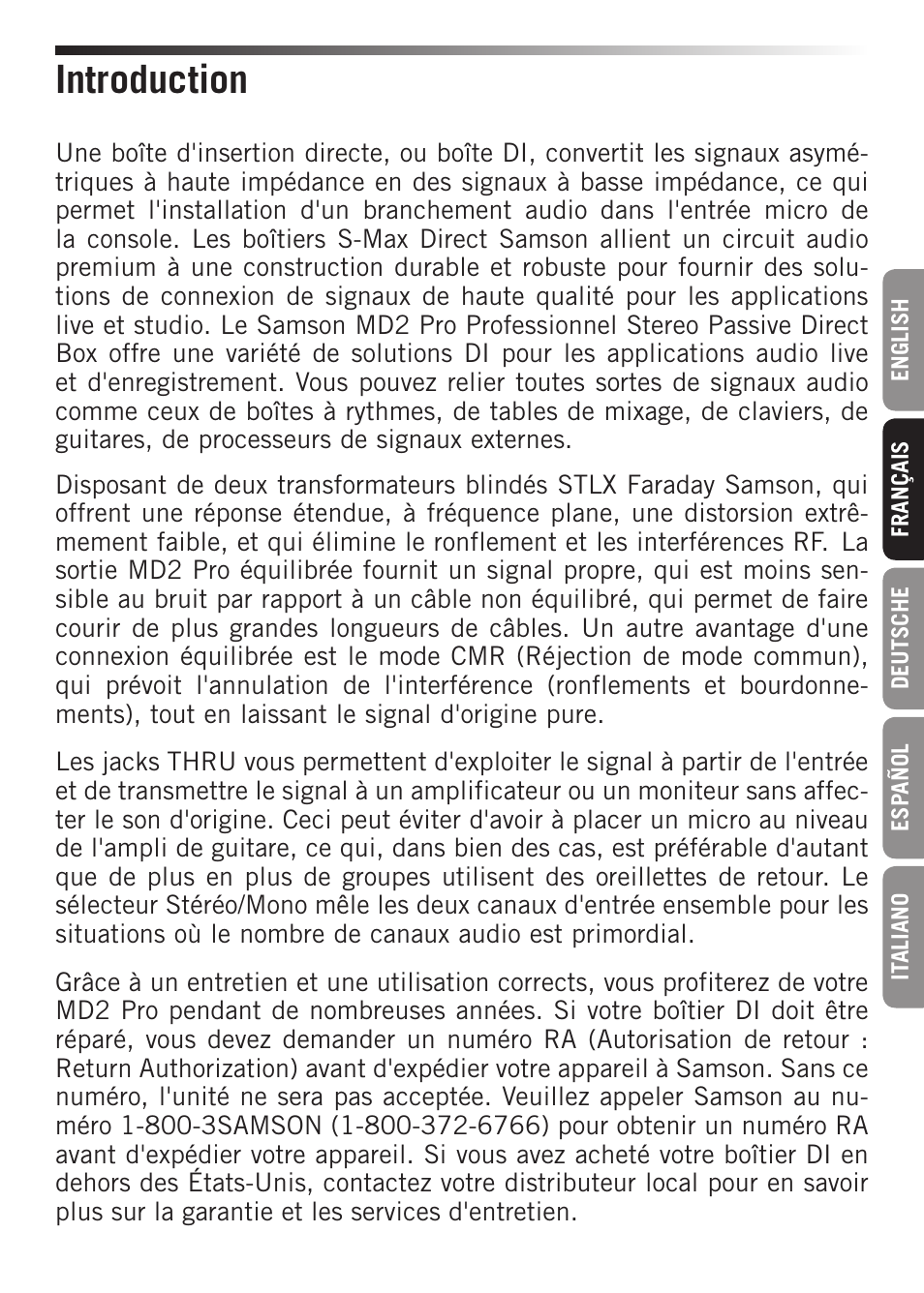 Introduction | Samson S-MAX MD2 Pro 2-Channel Passive Direct Box User Manual | Page 9 / 32
