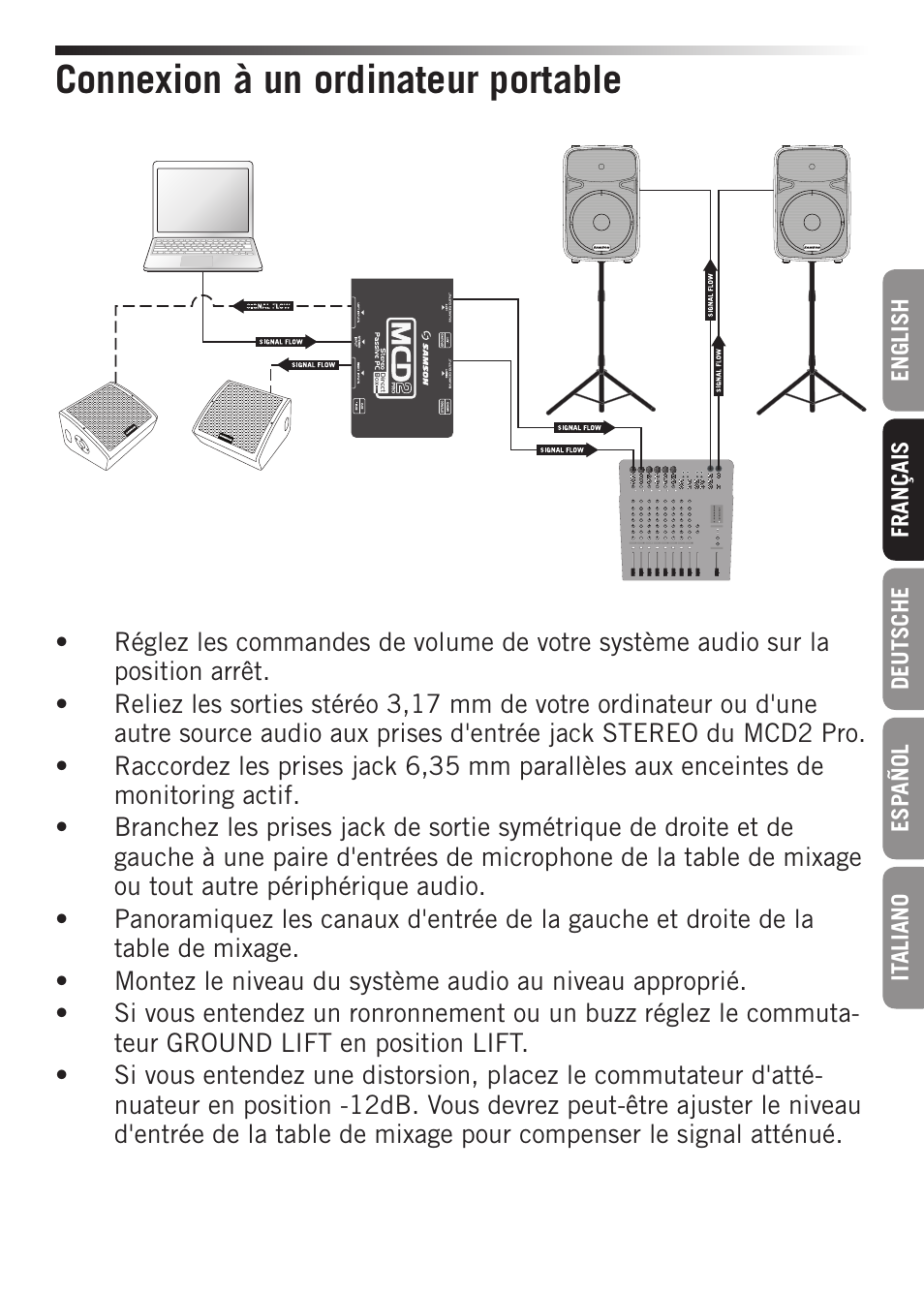 Connexion à un ordinateur portable | Samson S-MAX MCD2 Pro 2-Channel Passive PC Direct Box User Manual | Page 13 / 36