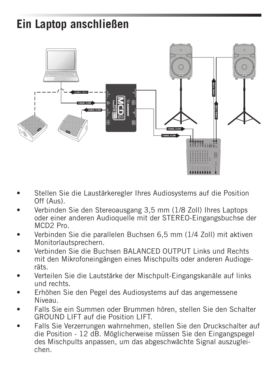 Ein laptop anschließen | Samson S-MAX MCD2 Pro 2-Channel Passive PC Direct Box User Manual | Page 20 / 36