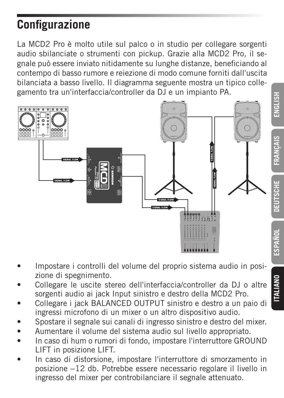 Configurazione | Samson S-MAX MCD2 Pro 2-Channel Passive PC Direct Box User Manual | Page 33 / 36