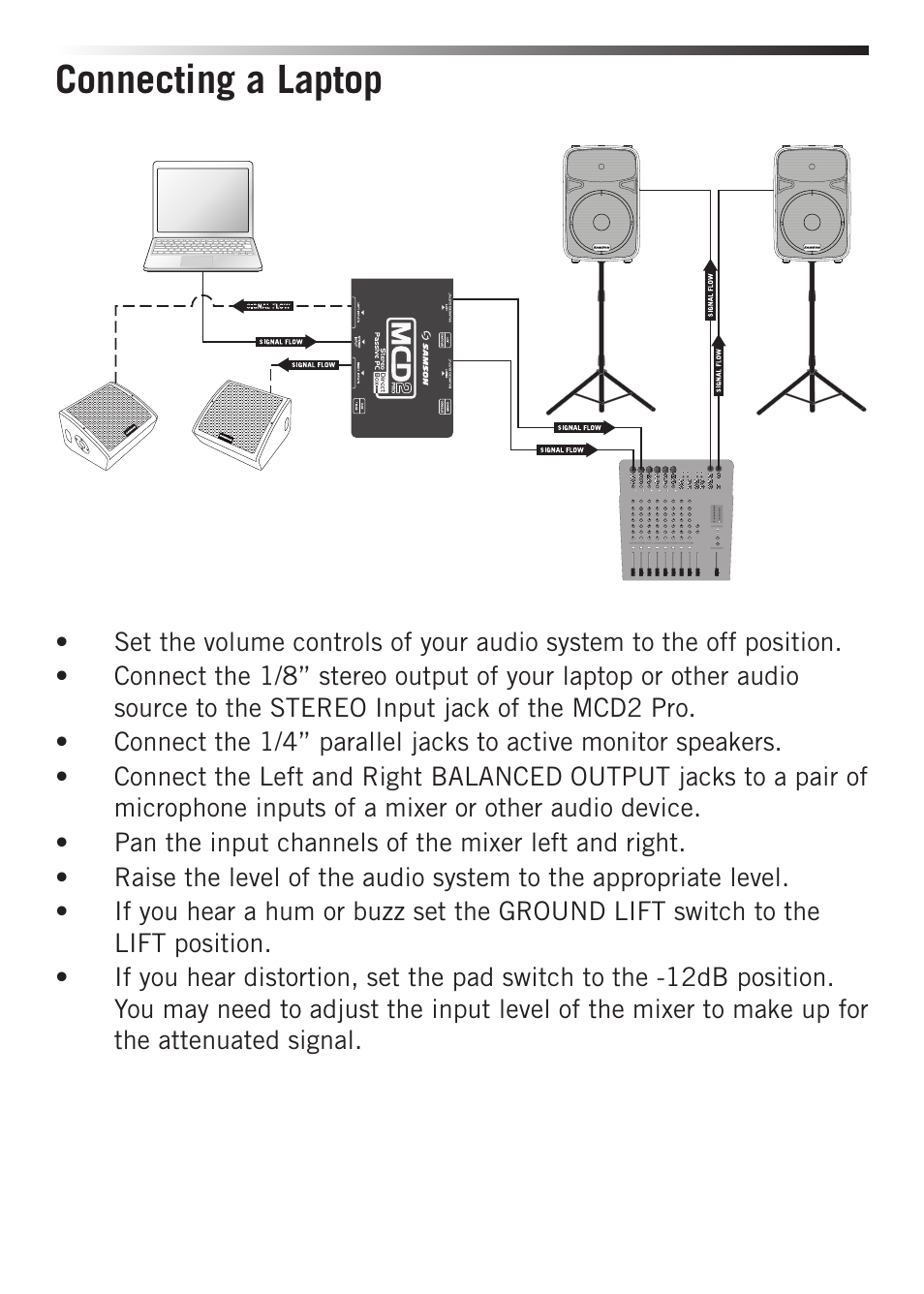 Connecting a laptop | Samson S-MAX MCD2 Pro 2-Channel Passive PC Direct Box User Manual | Page 6 / 36