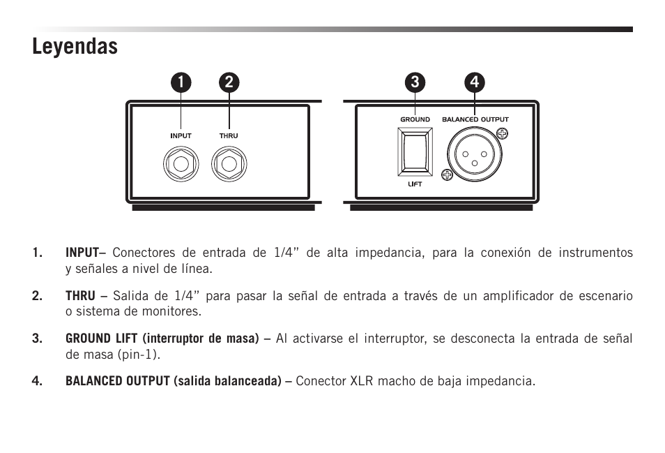 Leyendas | Samson S-MAX MD1 Single Channel Passive Direct Box User Manual | Page 22 / 32