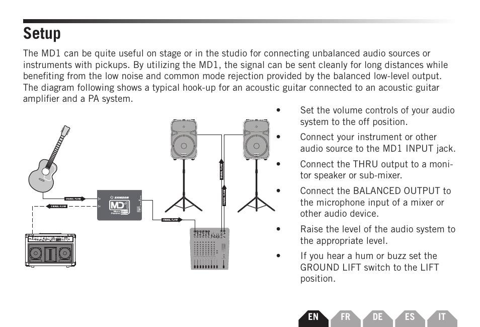 Setup | Samson S-MAX MD1 Single Channel Passive Direct Box User Manual | Page 5 / 32