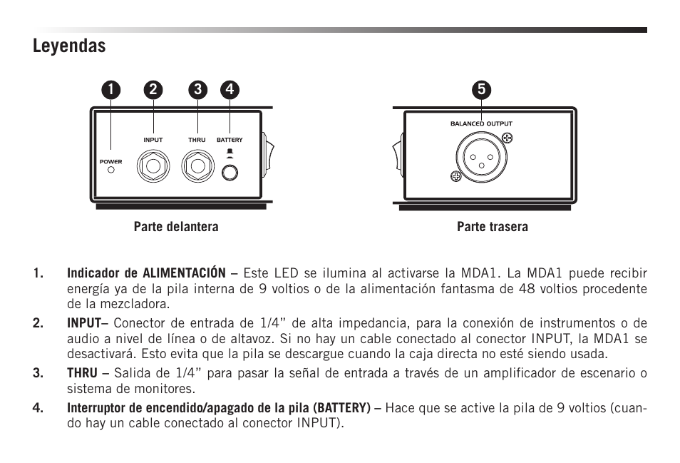 Leyendas | Samson S-MAX MDA1 Single-Channel Active Direct Box User Manual | Page 22 / 32