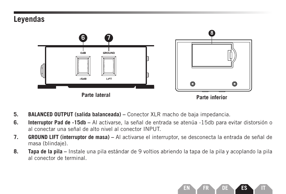 Leyendas | Samson S-MAX MDA1 Single-Channel Active Direct Box User Manual | Page 23 / 32