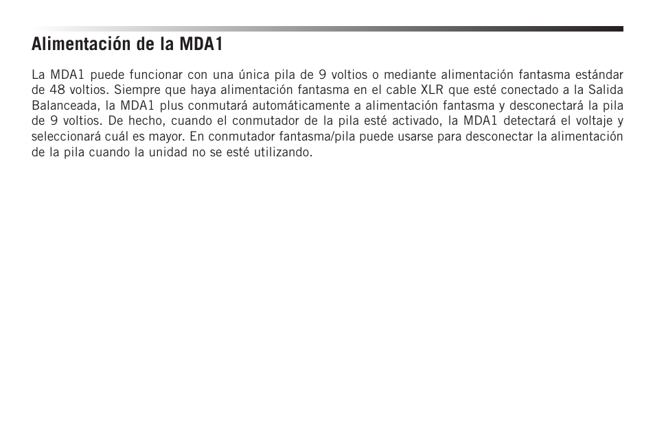 Alimentación de la mda1 | Samson S-MAX MDA1 Single-Channel Active Direct Box User Manual | Page 24 / 32