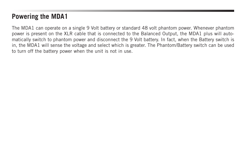 Powering the mda1 | Samson S-MAX MDA1 Single-Channel Active Direct Box User Manual | Page 6 / 32