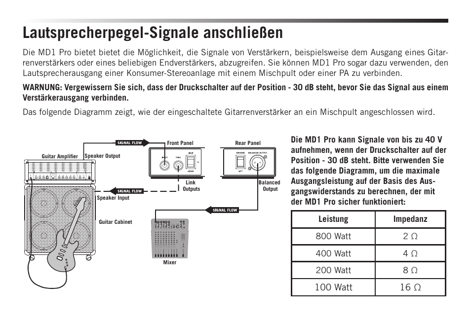 Lautsprecherpegel-signale anschließen | Samson S-MAX MD1 Pro Single Channel Passive Direct Box User Manual | Page 20 / 36