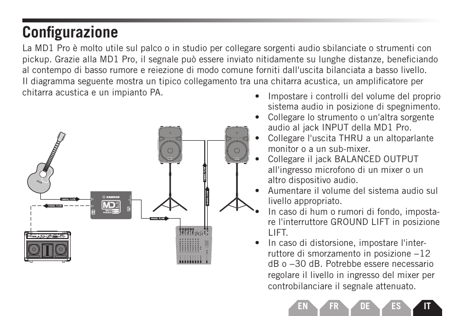 Configurazione | Samson S-MAX MD1 Pro Single Channel Passive Direct Box User Manual | Page 33 / 36