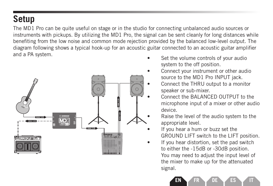 Setup | Samson S-MAX MD1 Pro Single Channel Passive Direct Box User Manual | Page 5 / 36