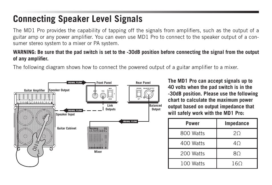 Connecting speaker level signals | Samson S-MAX MD1 Pro Single Channel Passive Direct Box User Manual | Page 6 / 36
