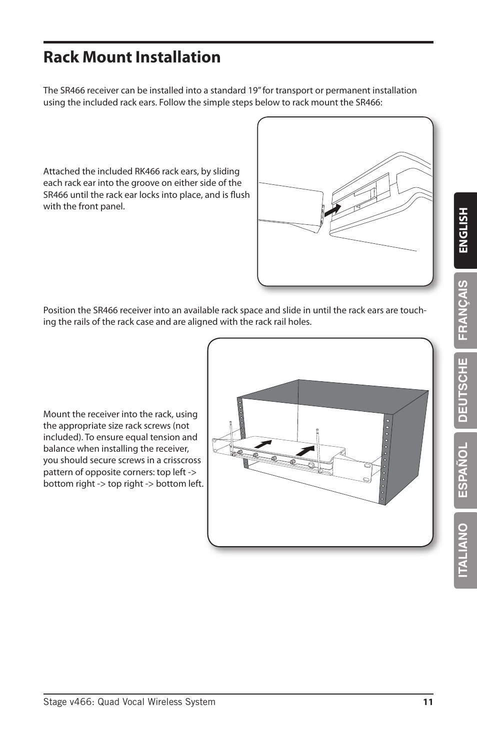 Rack mount installation | Samson HT6 Wireless Handheld Microphone Transmitter (Channel 11) User Manual | Page 11 / 64