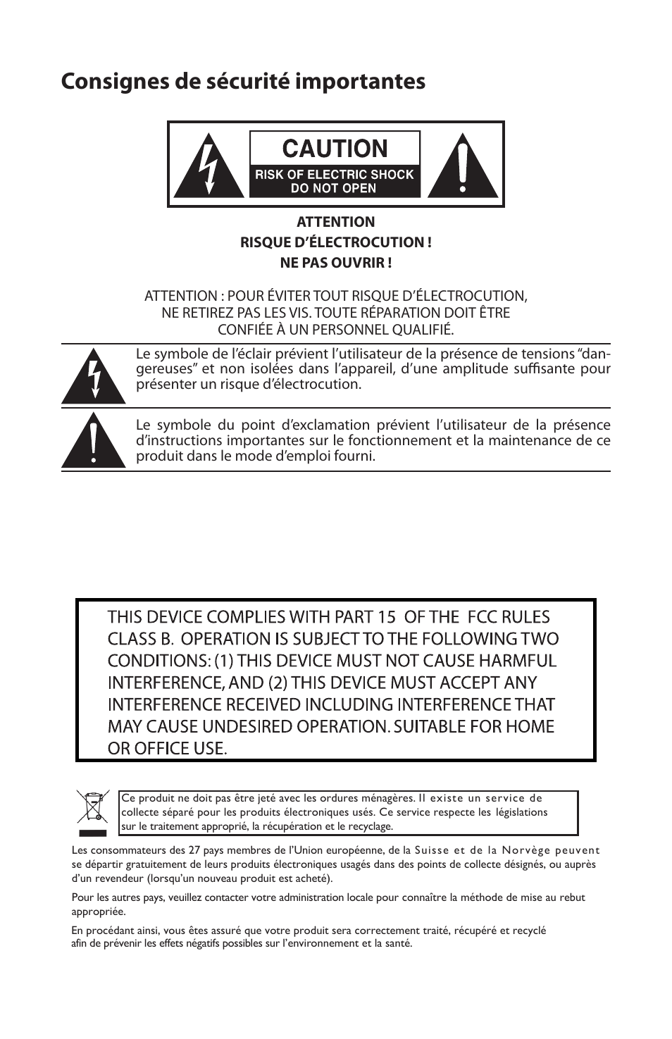 Consignes de sécurité importantes | Samson HT6 Wireless Handheld Microphone Transmitter (Channel 11) User Manual | Page 15 / 64