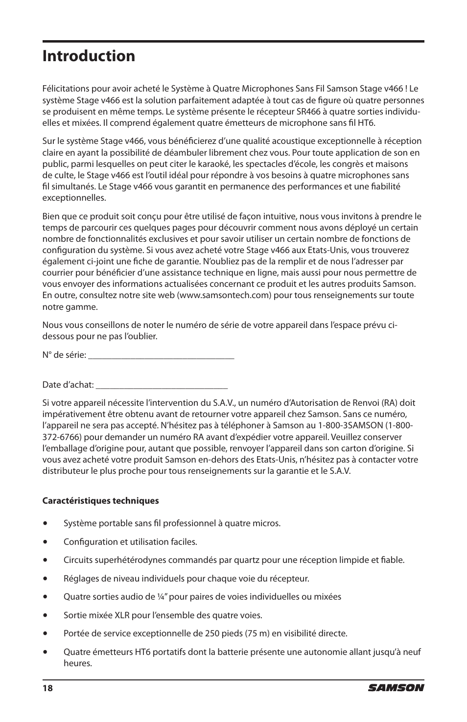 Introduction | Samson HT6 Wireless Handheld Microphone Transmitter (Channel 11) User Manual | Page 18 / 64
