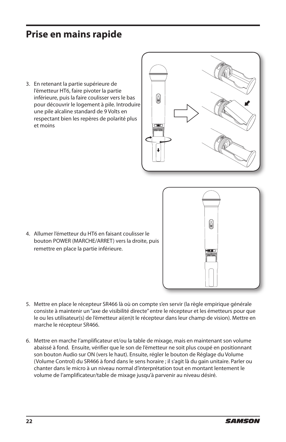 Prise en mains rapide | Samson HT6 Wireless Handheld Microphone Transmitter (Channel 11) User Manual | Page 22 / 64