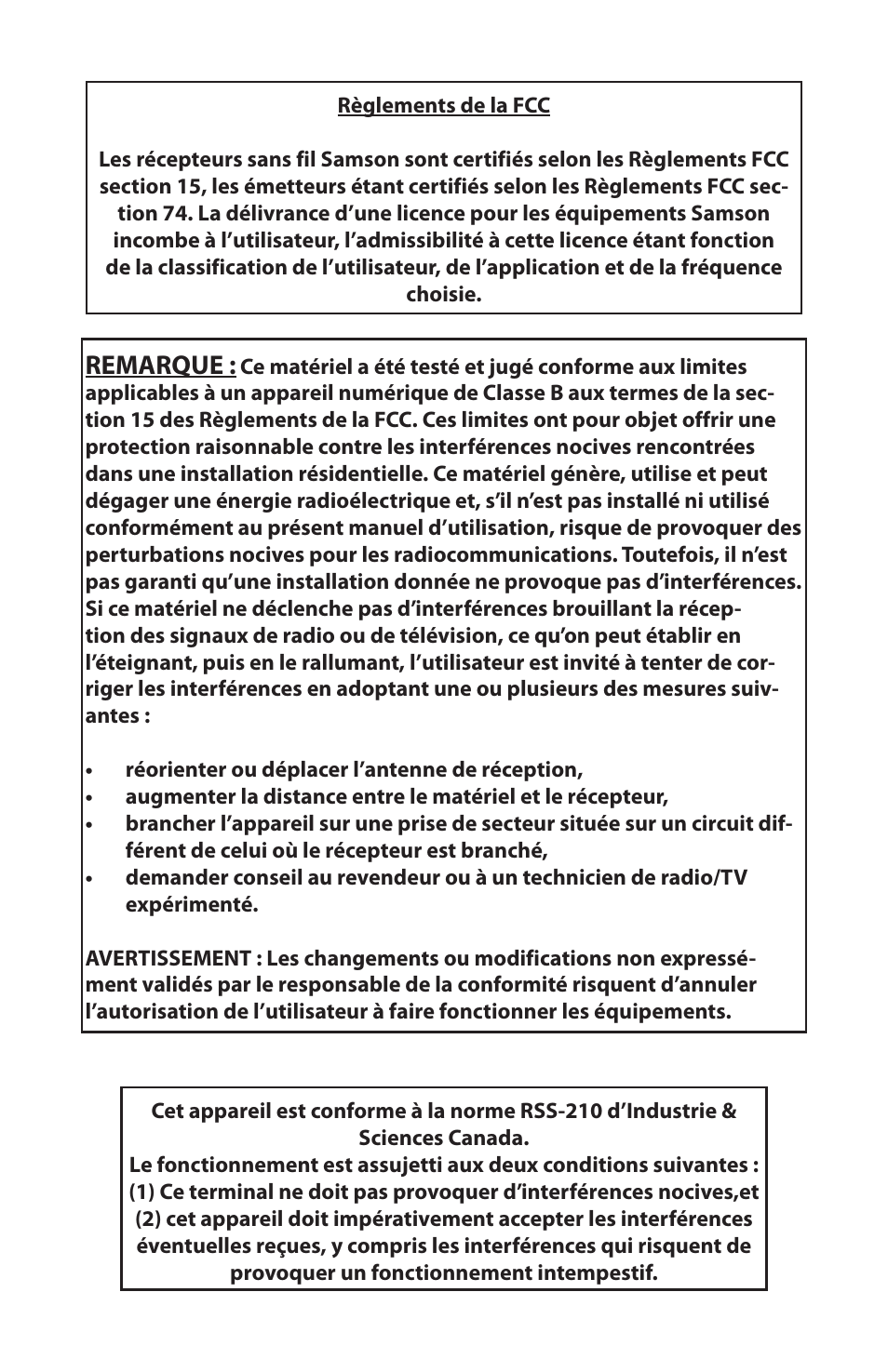 Remarque | Samson HT6 Wireless Handheld Microphone Transmitter (Channel 11) User Manual | Page 26 / 64